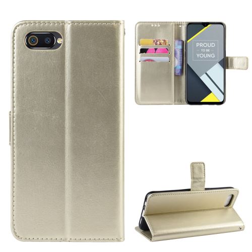 Etui en PU cheval fou flip avec dragonne or pour votre Oppo Realme C2/A1k
