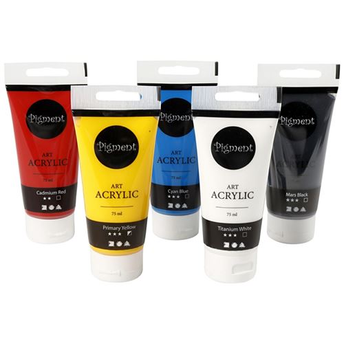 Peinture acrylique mate - Pigment Art Acrylic - Couleurs Primaires - 5 x 75 ml