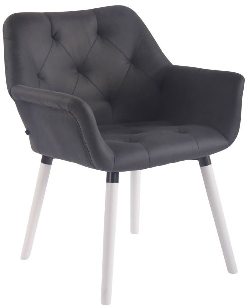Chaise de Salle à manger Cassidy en Similicuir Vintage - Chaise de coiffeuse avec accoudoirs - Piètement Bois de hêtre Blanc - Couleur Noir