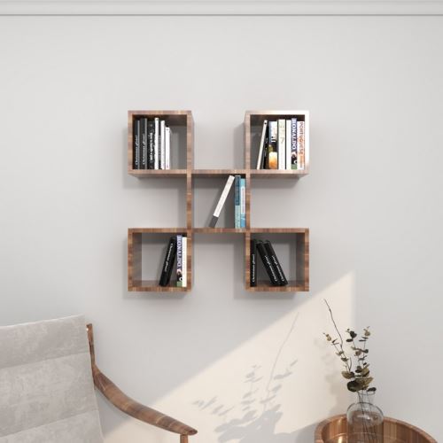 HOMEMANIA Étagère Spider Murale Flottante - pour Livres - avec Compartiments - Wengé en Bois, 70 x 20 x 70 cm