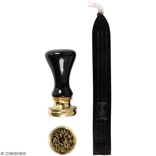 Kit de cire à cacheter - Noir - Motifs couronne de feuilles - 2 pcs