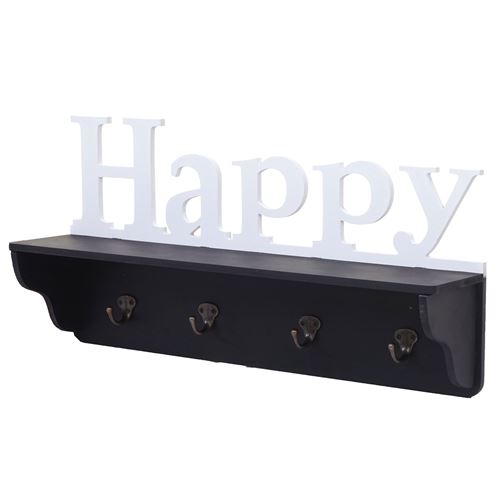 Garderobe murale MENDLER HWC-D41 Happy 4 crochets massifs 30x60x13cm noir blanc