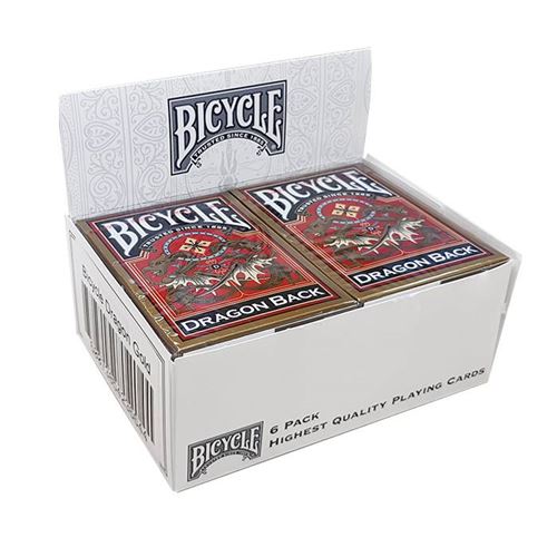 Cartouche Bicycle DRAGON BACK - 6 jeux de 54 cartes cartonnées plastifiées – format poker – 2 index standards