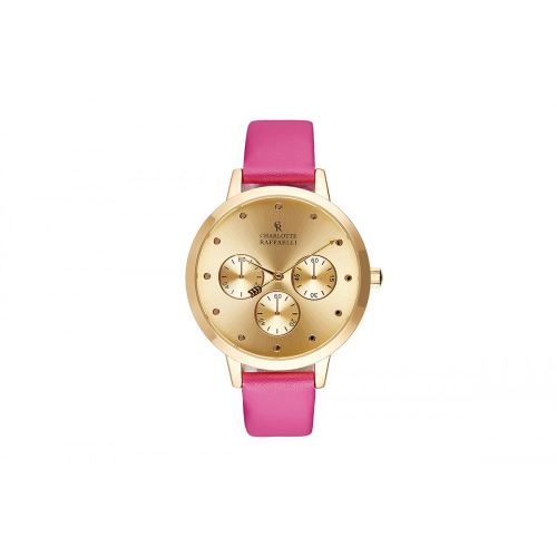 Montre Femme Charlotte Rafaelli Cadran 36mm En Steel Doré Et Bracelet Rouge En Cuir Authentique CRB014