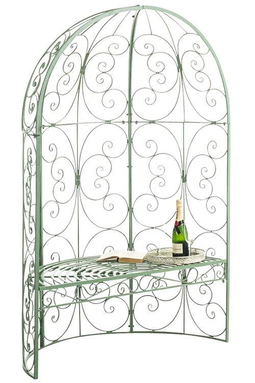 Arche à rosier Rosie en forme de demi pavillon avec banc de jardin , Vert antique