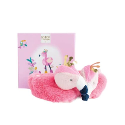 Chaussons avec hochet 0-6 mois flamant rose - doudou et compagnie