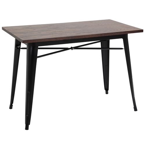 Table à manger design industriel 6 pers. - dim. 110 x 60 x 75 cm - métal noir panneaux multicouches imitation bois chêne foncé