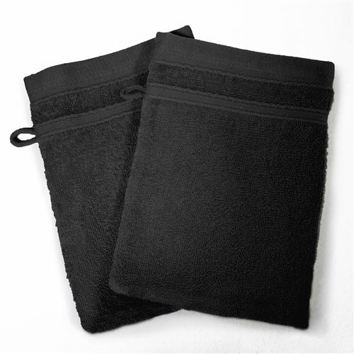 2 gants de toilette 15 x 21 cm eponge unie vitamine Noir