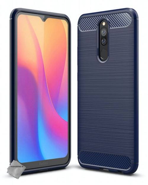 Housse etui coque silicone gel carbone pour Xiaomi Redmi 8 avec verre trempe - BLEU FONCE