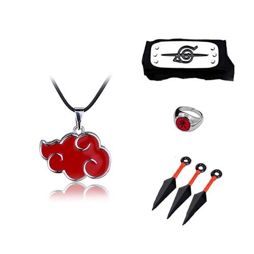 Set de 4 pièces Collier Bague Bandeau kunai Cosplay Personnages d'anime Uchiha Itachi