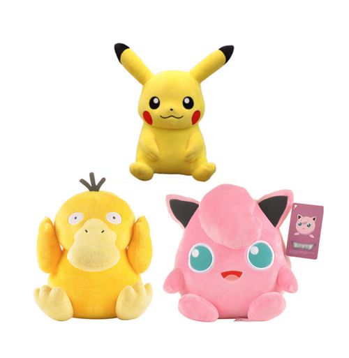 Set de 3 pièces Peluche Pokémon Pikachu Jigglypuff Psyduck 20-25 cm