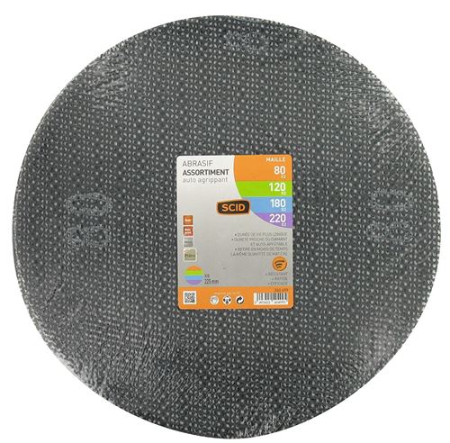 Disque maille auto-agrippant diamètre 225 mm SCID - Grain 80, 100, 180, 220 - Vendu par 8
