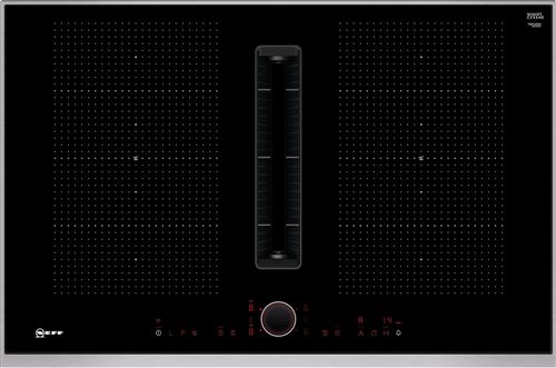 Neff N 90 T58Tl6En2 - Table De Cuisson à Induction - 4 Plaques De Cuisson - Niche - Largeur : 75 Cm - Profondeur : 49 Cm - Classe B - avec Garnitures En Acier Inoxydable - Noir/Inox avec Échappement En Aval (Extraction et Recirculation)