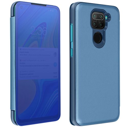 Avizar Housse Xiaomi Redmi Note 9 Clapet Translucide Design Miroir Support Vidéo bleu