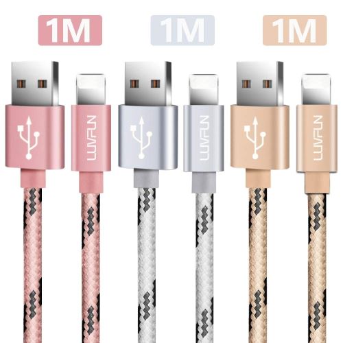 Luvfun 3-Pack Câble pour iPhone, 1m Nylon Tressé Câble Chargeur iPhone avec Aluminium Connecteur Résistant (Or Rose+Argent+Or)