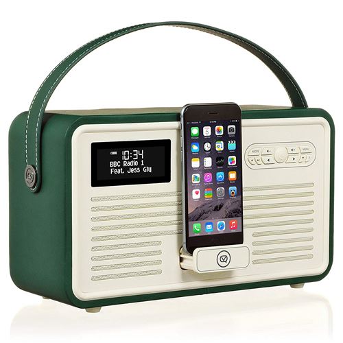 Radio numérique VQ Retro MK II Dab & Dab+ avec FM, Bluetooth, Dock Lightning Apple et réveil - Vert émeraude