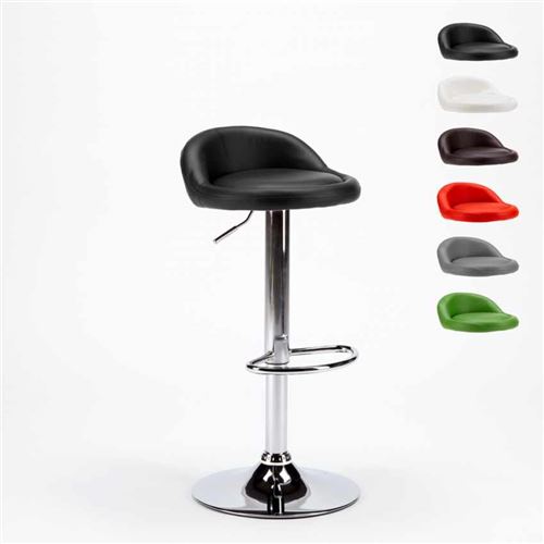 Tabouret haut pour cuisine et bar en cuir chromé Baltimora, Couleur: Noir