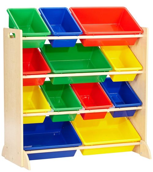 KidKraft 16774 Etagère de rangement, chambre enfant, meuble incluant 12 casiers en plastique interchangeables - couleurs primaires et coloris naturel