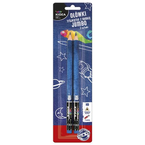 Kidea Crayons HB triangulaires avec gomme à effacer 2 pièces Ø 1 cm