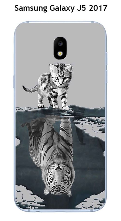 Coque Samsung Galaxy J5 - 2017 design Chat Tigre Blanc fond gris