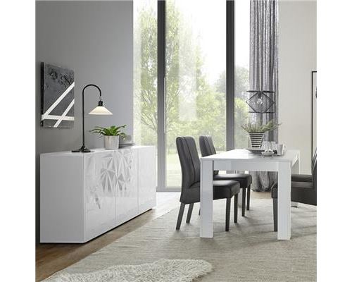 Salle a manger blanc laqué avec bahut 3 portes ANTONIO - Blanc - L 180 x P 90 x H 79 cm