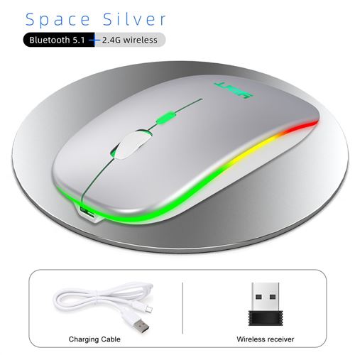 Souris Sans Fil Bluetooth 2,4 GHz Rechargeable - Argent - Image 2