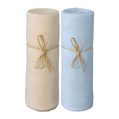 Lot de 2 Draps housse Jersey Bio P'tit Basile Ecru/Bleu (60x120cm)