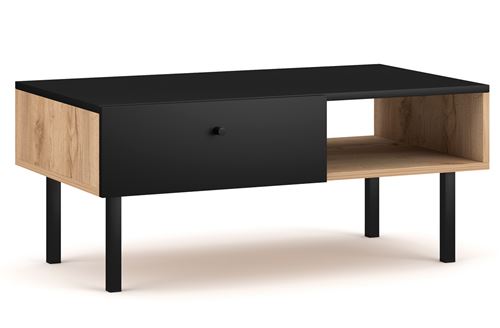 Table basse avec rangements en bois coloris chêne artisan / noir mat - L.90 x P.52 x H.38 cm -PEGANE-