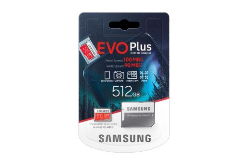 Samsung Mémoire MB-MC512H Evo Plus de 512 Go Carte Micro SD avec Adaptateur Rouge/Blanc nouvelle version 2020