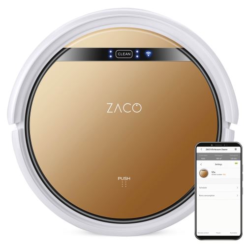 Robot aspirateur laveur V5x doré luxueux- ZACO -fonction serpillère pour sols durs