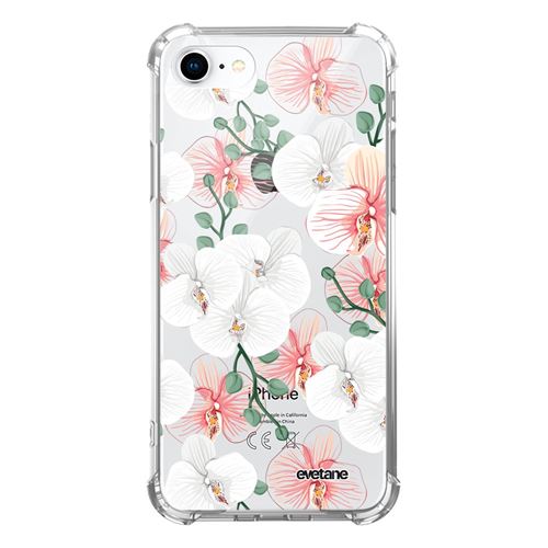 Coque pour iPhone 7/8/ iPhone SE 2020 anti-choc souple angles renforcés transparente Orchidées [Evetane®]