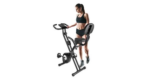 Non Communiqué Noir Vélo D'appartement Pliable, Avec Dossier, 8 Niveaux De Résistance Magnétique, Lcd Écran, Ergonomiques, Charge Max 110 Kg,