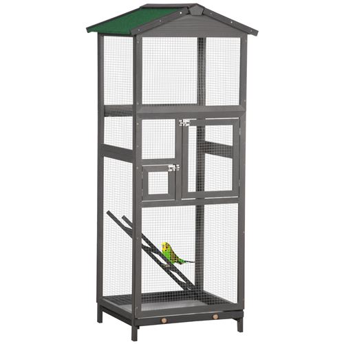 Meilleurs prix pour Cage à oiseaux volière grande taille 2 portes toit asphalte tiroir amovible bois gris