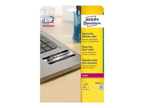 Avery - Polyester - permanente kleeflaag - matzilver - 70 x 37 mm 480 etiket(ten) (20 vel(len) x 24) name labels