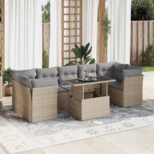 Vidaxl Beige Resine Tressee Salon De Jardin 8 Pieces 7 Personnes - Image 2