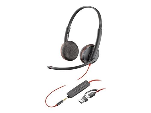 Poly Blackwire 3225 - Blackwire 3200 Series - Micro-Casque - Sur-Oreille - Filaire - Jack 3,5Mm, Usb-C - Noir - Certifié Pour Skype For Business, Certifié Cisco Jabber, Certifié Avaya, Certifié Uc