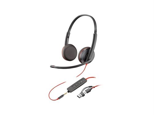 HP Poly Blackwire 3225 - Blackwire 3200 Series - micro-casque - sur-oreille - filaire - jack 3,5mm, USB-C - noir - Certifié pour Skype for Business, certifié Cisco Jabber, Certifié Avaya, certifié UC