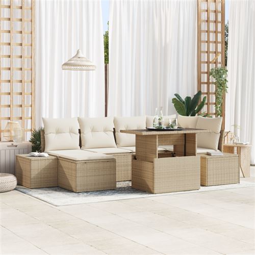 Non Communiqué Beige Set De Canapé De Jardin 7 Pièces Avec Coussins En Poly Rotin