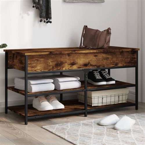 vidaXL - Banc à chaussures - Design - Chêne fumé - 100x42,5x50 cm - Image 3