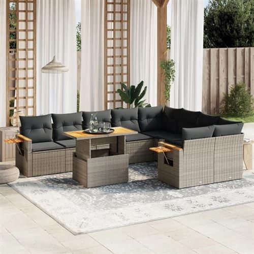 Non Communiqué Gris Vidaxl Salon De Jardin Avec Coussins 10 Pcs, Canapés De Terrasse, Ensemble De Meubles De Patio, Mobilier D'extérieur, 3273678