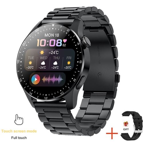 RUMOCOVO® Montre connectée de luxe pour hommes et femmes, bracelet en acier, écran tactile, Bluetooth, appel,2312 - Acier noir