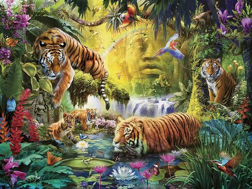 Puzzle adulte : famille de tigre au bord de la riviere 1500 pieces - collection animaux sauvages - ravensburger