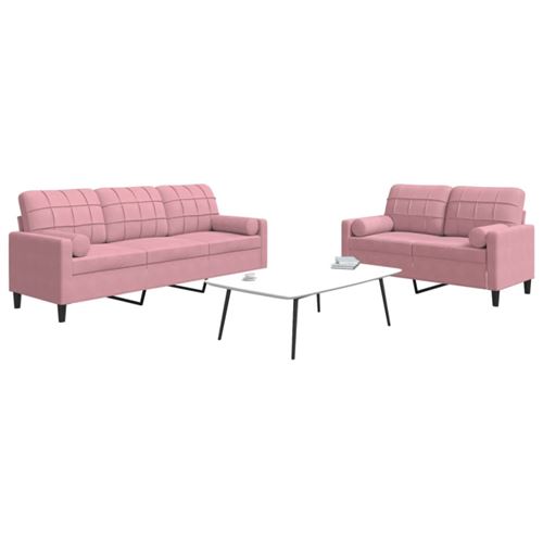 Non Communiqué Multicolore Ensemble De Canapés 2Pcs Et Coussins Et Traversins Rose Velours