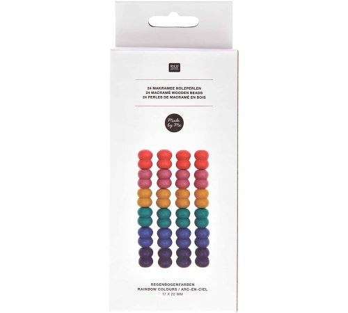Perles en bois macramé - Arc-en-ciel - 22 mm - 24 pcs
