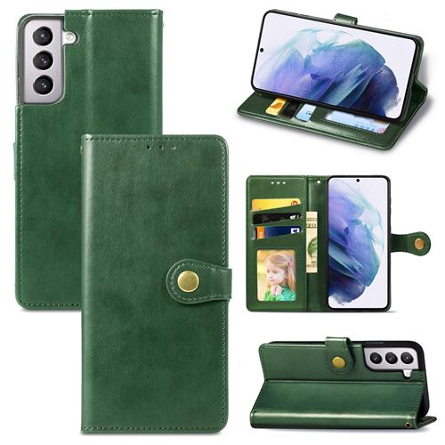MPFRANCE Housse pour Samsung Galaxy S21 5G Vert [Porte Carte, etui portefeuille, boucle]