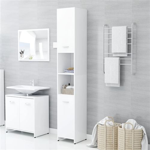 Armoire de salle de bain 30x30x183.5 cm Aggloméré Blanc