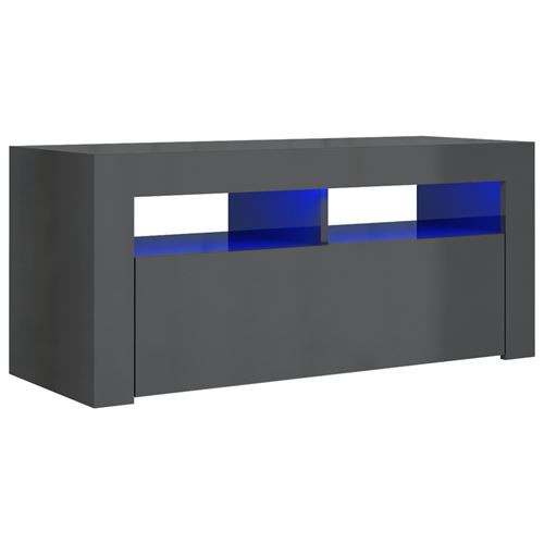 vidaXL Meuble TV avec lumières LED Gris brillant 90x35x40 cm