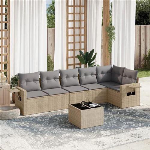 Salon de jardin modulable vidaxl 7 pieces beige rotin 62 x 62 x 69 cm
