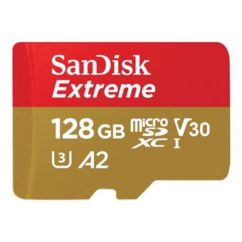 SanDisk Extreme - Carte mémoire flash (adaptateur microSDXC vers SD inclus(e)) - 128 Go - A2 / Video Class V30 / UHS-I U3 / Class10 - microSDXC UHS-I