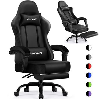 Chaise gaming,Fauteuil Gamer ergonomique avec repose-pieds,Charge 150KG,Appui-Tete,Coussin Lombaire et Accoudoirs Réglables,Noire intégralement - 1